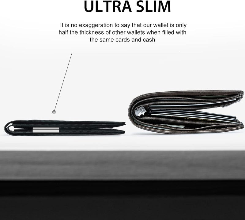 GSOIAX Mens Slim Wallet for Men Minimalist Genuine Leather Carbon Fiber Rfid Blocking Bifold Credit Card Holder With Gift Box (Carbon-money clip) - Image 2
